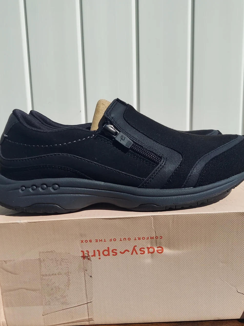 Easy Spirit Thallow Black Suede Slip-On Zipper Comfort Loafer Womens Size 9 NWT